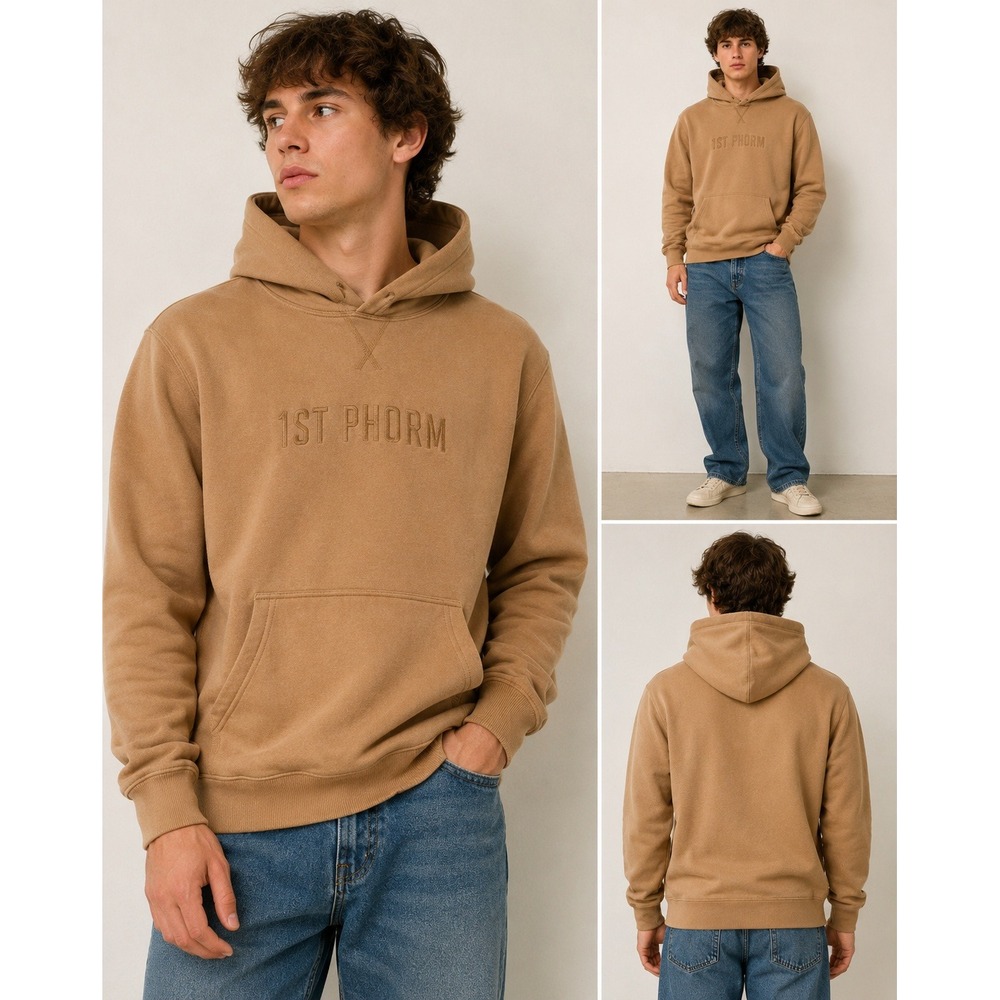 1st Phorm Hoodie Mens Medium Tan Pullover Gym Workout Athleisure gorpcore street